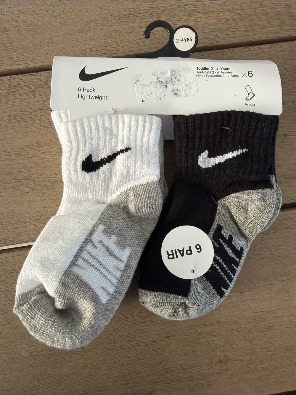Nike Toddler Ankle Socks in Black, White & Gray - 6 Pack